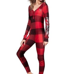 VS PINK red/black checker print onesie